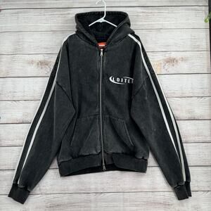 Loiter Vintage Washed Full Zip Hoodie Sweatshirt Mens Large Gray Streetwear
